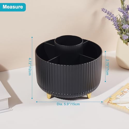 Image of 360 Degree Turntable Pen Holder Office Desk Organizer Multi-Functional Pencil Cup Desktop Stationary Organizer Storage for Office School Home (Black)