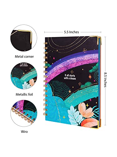 Image of Doodle Undated Daily Planner I Weekly Planner I A5 I Hard Cover I Wiro I192 Ruled Pages I 80 GSM I Lay Flat Design I Metal Corners I Plan your day, To do List (Dreamy Start - Black)