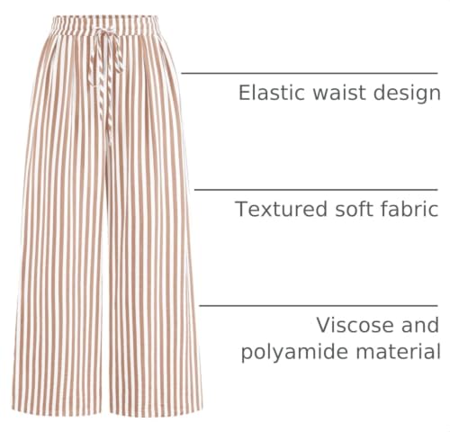 Image of PRETTYGARDEN Womens Pants Elastic Waist Striped Lightweight Palazzo Pant