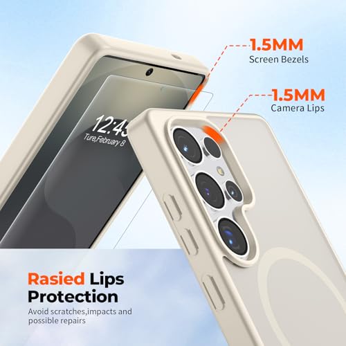 Image of SUPFINE Magnetic for Samsung Galaxy S25 Ultra Case with Screen Protector, (Built-in Magnets) (Military Grade Drop Protection) Slim Translucent Shockproof Phone Case,Stone