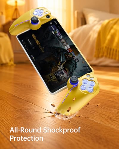 Image of UYIYE Protective Case Compatible with PlayStation Portal Remote Player, Soft Rubber Grip Cover with PreciseThin Fit, Anti-Scratch Shockproof Protection, Comfortable Hold & Cooling Design-Yellow&White
