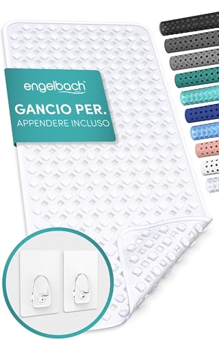 Engelbach® Tappeto vasca antiscivolo 88x40cm - Con 2 ganci per asciugatura rapida - Senza BPA, antimuffa, antibatterico e lavabile in lavatrice