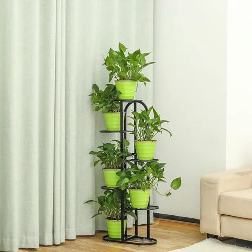 Image of A Chic and Exquisite Metal Six-Tier Seven-Tier Potted Plant Stand Display of Several Flower Pot Holders for Indoor and Outdoor Use (Black)