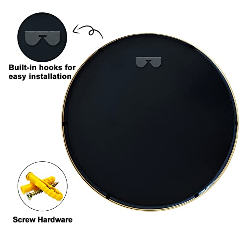 Amgngala Gold Round Mirror 24 Inch, Circle Mirrors with Hooks and Metal Framed, Round Wall Mirror for Bathroom, Bedroom, Entryway, Living Room, Vanity Room and Modern Decor - Image 4