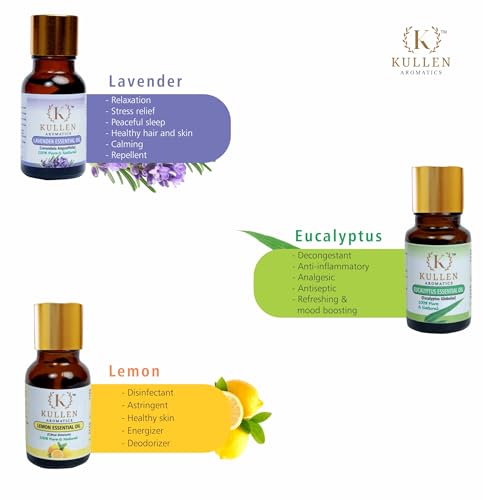 Image of Kullen Essential Oil Set | Gift Set Box of 6 Essential Oil | Lavender Essential Oil, Eucalyptus Essential Oil, Lemon Essential Oil, Cinnamon Essential Oil, Tea Tree Essential Oil, Clove Essential Oil | Pack of 6 100% Pure and Natural Essential Oil.