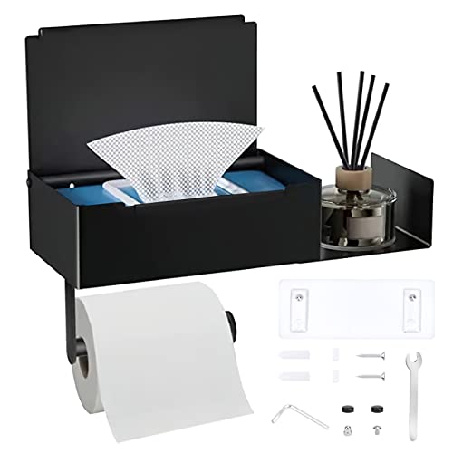 Accesorios Para Baño, Tools LSHSXPX Porta Papel de Baño, Portarollos Papel Higienico, Soporte Papel Higiénico con Estante Extendido, Ideal para Baños Cocinas y Más(Negro)