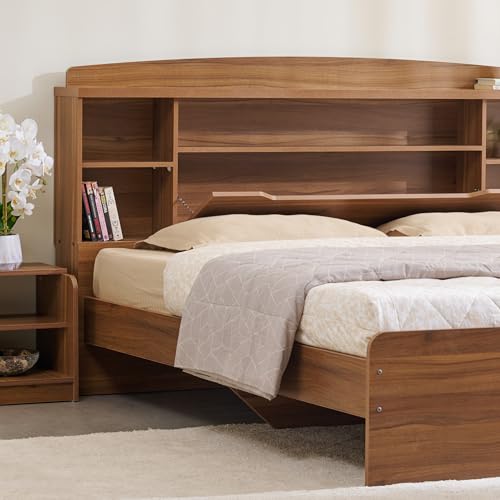 Image of Home Centre | Helios David Smith King Size Bed | Engineered Wood | Teak | 1 Year Warranty