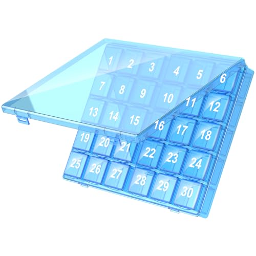 Image of Monthly Pill Organizer Once a Day - 30 Day Pill Organizer Box - Squeeze to Open - Large Compartments Portable Case for Travel, Month Pill Cases Medicine Organizer for Vitamin (Blue)