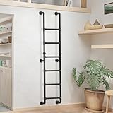 6-Rung Wall Mounted Metal Step Ladder, Basement Window Well Egress & Fire Emergency Escape Ladder, for High Entrance Attic Egress, Bunk Bed Climbing(355LBS Load Capacity, Matte Black)