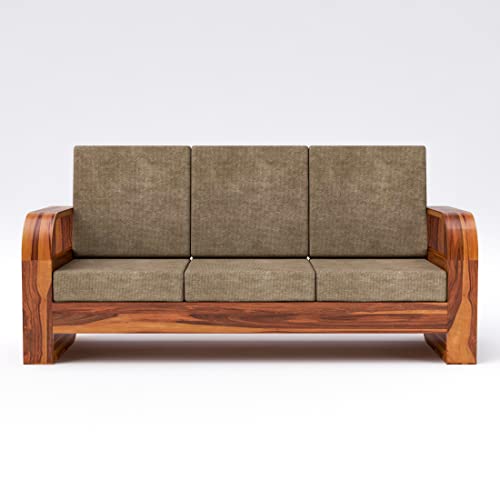 Image of Douceur Furnitures Solid Sheesham Wood 5 Seater Sofa | Five Seater Sofa Set with Coffee Table for Living Room, Cafe, Office | (Honey Teak Cushion Matte)