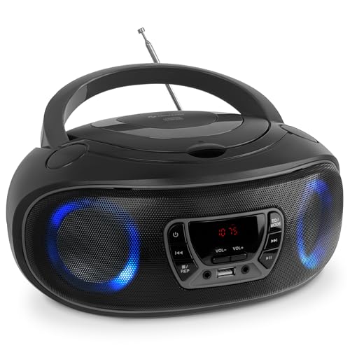 DENVER TCL-212BT Bluetooth Boombox mit Top-Loading CD-Player, USB MP3-Wiedergabe, FM-Radio, AUX und 2x2W RMS