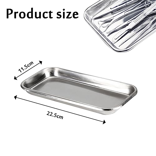 1 Pcs Stainless Steel Tray, Small Instrument Tray, Dental Lab Instruments Surgical Trays, Instrument Tray, Rectangular Laboratory Supplies Tray for Dental Lab Tool Instrument (22.5x11.5cm)