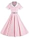 GownTown 1950s Vintage Short Sleeve Rockabilly Swing Dress,Pink,Large