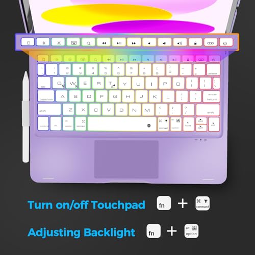 Image of NOKBABO for iPad 10th 11th (A16) Generation Case with Keyboard, iPad Air 11 case (M4 /M3 /M2), Keyboard for iPad Pro 11 (4th /3rd /2nd /1st) & iPad Air 5 /4, Trackpad, 360 Swivel, Backlit-Metallic Purple