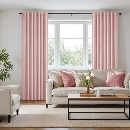 Image of ANRODUO Light Pink Back Tab Blackout Curtains 120 Inch Length 2 Panels | Rod Pocket,Thermal Insulated Room Darkening Light Blocking Curtains for Living Room Bedroom Privacy,W52xL120