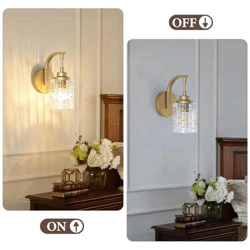 Image of Gold Bathroom Wall Sconce Light,1-Light Vintage Brass Sconces | Clear Glass Shade, Hardwired, E26 Base, Easy to Install, Wall Mount Lighting for Mirror Bedroom Hallway Kitchen