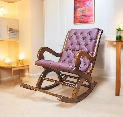 Image of Solid Sheesham Wood Rocking Chair for Living Room | Ergonomic Resting Chair for Relaxing and Pregnant Women (Black) (Purple)