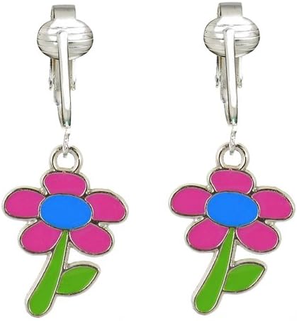 Aloha Earrings Bright & Fun Clip On Earrings Un-pierced Ears, Flamingo, Unicorn, Flowers, Ladybug, Soccer (Pink Darling Daisy)