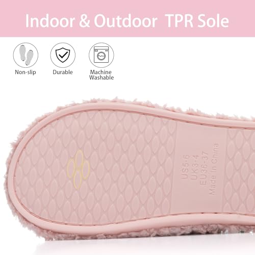 Image of GOEWY Fuzzy Open Toe Slippers for Women Indoor Cozy Memory Foam Slip On House Slides Shoes Gifts for Womens Her Mom