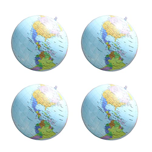 Globo Terráqueo Inflable, Globo Terráqueo Hinchable, Inflatable Globe, Bola de Tierra Inflable de 16 Pulgadas, Globo Educativo Inflable para Jugar en la Playa o Enseñar, para Niños Estudiante, 4 Pack