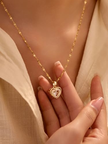 1PC Gold Heart Necklace for Women Minimalist Fashion Jewelry for Everyday Wear Trendy Womens Accessory Gold Chain Necklace with Heart Charm one size Brass No Gemstone