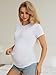 MIRAZEN Maternity Shirts for Women – Crew Neck Maternity Top Short Sleeve Side Ruched Pregnancy Summer Clothes, White, Large