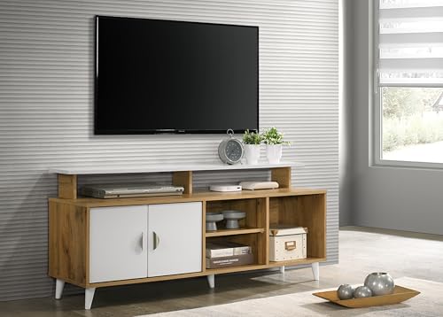 Image of DeckUp Capella Engineered Wood TV Unit (Wotan Oak & White, Matte Finish)