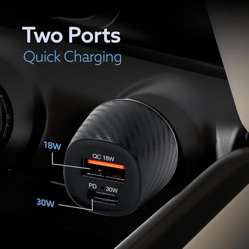 Image of AGARO Pulse Car Charger, Dual Port with 51W Fast Car Charger with Dual Output (33W Pd Type C Port + 18W USB A Port), Fast Charging, for Smartphones, iPhones, Tablets, Earbuds & More - Black