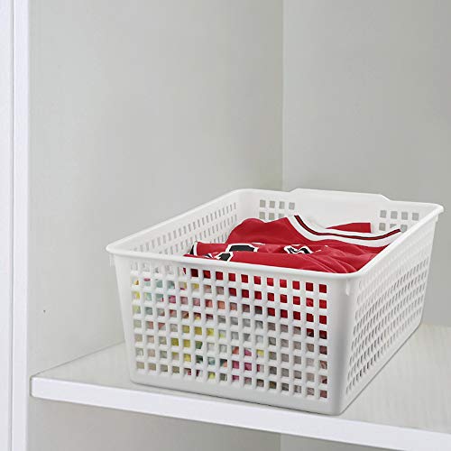 Fosly Large Rectangular Storage Baskets, Set of 4, White Plastic Basket Boxes Bin - Image 3