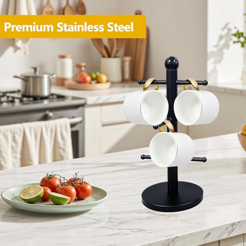 Houbobo Mug Holder Tree And Paper Towel Holder Set, Premium Stainless Steel Kitchen Roll Holders And Coffee Cup Holders With 6 Hooks, Black Kitchen Accessories For Countertop Storage And Organization - 3