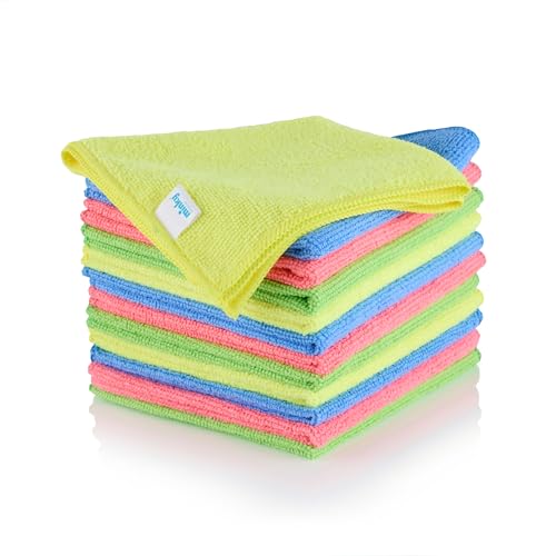 Minky Microfibre Multi-Pack Bundle - Microfibre Cloth Set of 12, Multipurpose Duster, Reusable Home Essentials, Multiuse Cleaning Products, Lint Free, 4 Colours, Soft Cleaning Cloths (12)