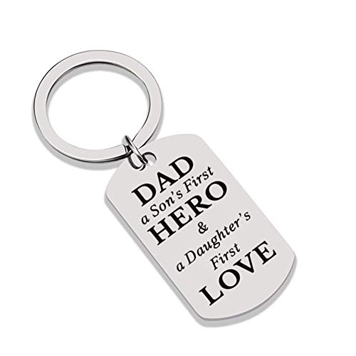 Shiqiao Spl Dad A Son's First Hero A Daughter's First Love Keychain Dog Tag Great Gift For Father's Day Birthday Gift For Dad Daddy From Daughter Son #TOP16