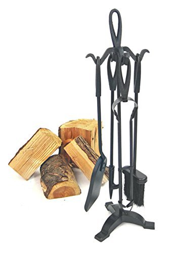 GardenMile® - Set tradizionale di accessori da caminetto, in ghisa, stile vintage, per carbone/legna, nero, 5 pezzi