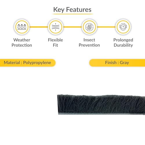 Brixwell Storefront Door Pile Weatherstrip - 100\' Roll, 0.450\" Pile Height, Gray, Weatherstripping for Doors and Windows, Weatherproof Door Seal, Storefront Weatherization