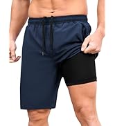 SILKWORLD Running Shorts for Men Quick Dry 9 Inch Basketball Athletic Shorts 2 in 1 Gym Workout S...