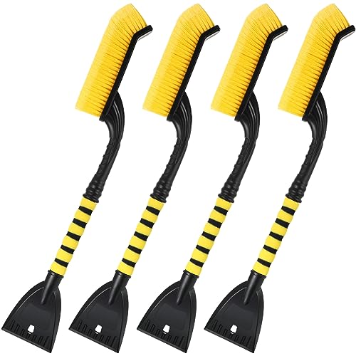 Datanly 4 Pieces 27 Inch Snow Brush and Detachable Ice Scrapers for Car Windshield Automotive Snow Removal with Comfortable Foam Grip Winter Car Accessories for Cars, Trucks, Suvs(Yellow)