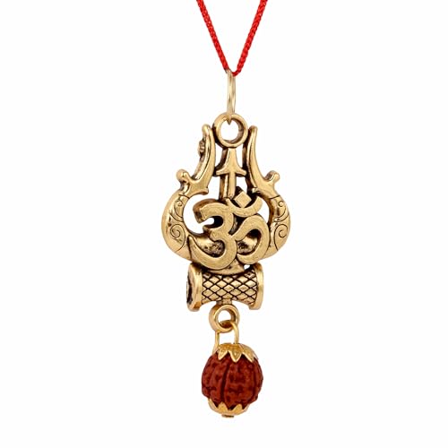 Rudra Empire Spiritual Rudraksha Trishul Om Pendant Necklace for Men & Women | Hindu Religious Jewelry with Red Thread | Handmade Amulet for Meditation, Yoga & Protection