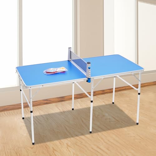 Tischtennisplatte Klappbar, Klein Ping Pong Tisch Indoor Outdoor Tischtennistisch Freizeit Tischtennisplatte mit 3 Bälle und 2 Schläger, 152 x 76 x 76cm – Bild 3