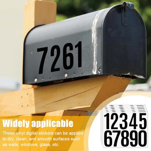 SGERUFZ 6 Blatt Zahlen Aufkleber Schwarz 10 cm Wasserdichte Mailbox Nummern Aufkleber Selbstklebendes 0–9 Reflektierende Vinyl Nummernaufkleber für Postkasten, Schilder, Hausnummern