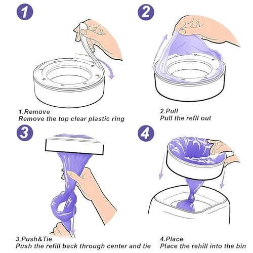 Image of Nappy Bin Refills, 10PCS Nappy Disposal Bags Disposable Diaper Pail Plastic Bags, Diaper Bag Refills Compatible with Angelcare /Tommee Tippee Sangenic and Platex Diaper Genie Diaper Pail, Purple
