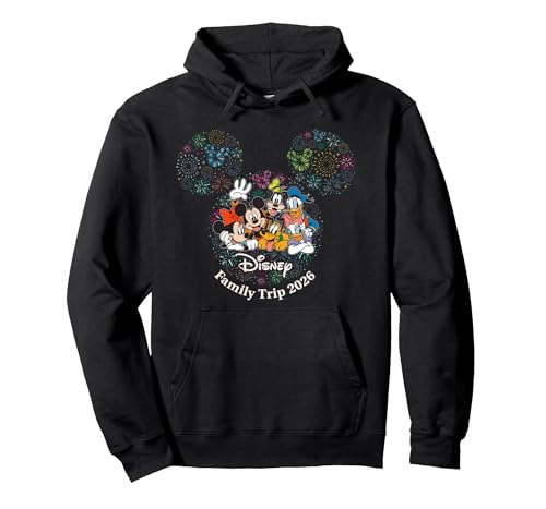 Disney Mickey & Friends Fireworks Vacation Family Trip 2026 Sudadera con Capucha, Unisex para adultos, Negro, S