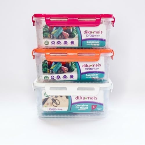 Kit 3 Potes Herméticos 1L com Travas de Segurança - Porta Mantimentos Livre de BPA, Empilháveis, para Freezer, Micro-ondas