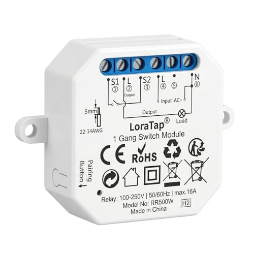 LoraTap Interruttore WiFi Alexa, Smart Timer Switch Funziona in Parallelo con Interruttore a Parete Originale, Compatibile con Alexa, Ricevitore a Relè 2500W
