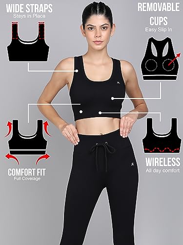 Image of Kobo Medium Impact Slip on Everyday Sports Bra for Women - Lightly-Padded, Non-Wired & High Coverage | Lined Cups with Removable Inserts (Imported)