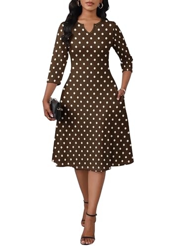 Image of PinkPatty Women's Casual 3 /4 Sleeve Midi Dresses Fit and Flare Church Work Dress with Pockets