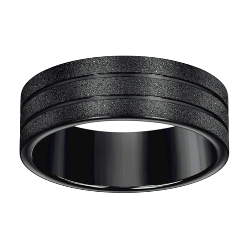 Alliance rainurée acier inoxydable JewelryWeb bague homme pierre noire style quotidien