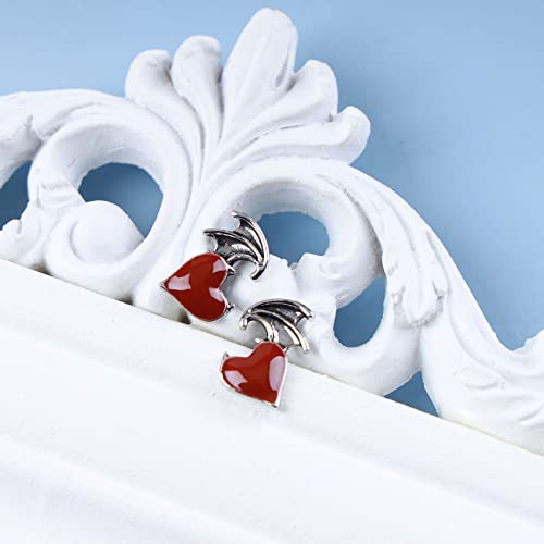 Boho Enamel Heart Earrings Black Heart Stud Earrings Gothic Bat Wings Earrings Love Heart Wings Earrings Jewelry for Women and Girls3