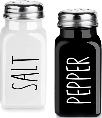 Kit Minimalista Saleiro e Pimenteiro Premium Preto e Branco Vidro Moderno Elegante Tampa em Aço inox