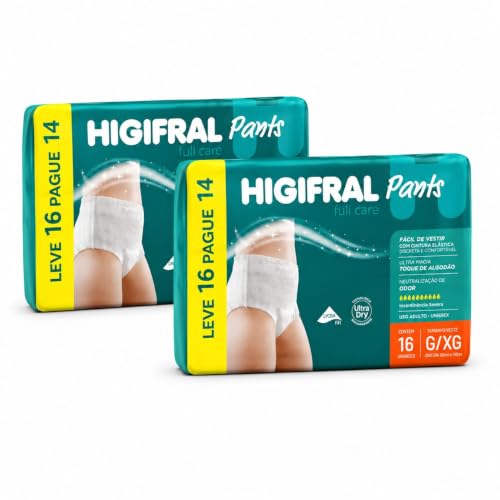 Roupa Intima Higifral Pants Full Care, G/XG, Uso Diurno ou Noturno, Pós Operatório, Pós Parto e Incontinencia, 2 Pacotes, 32 Unidades