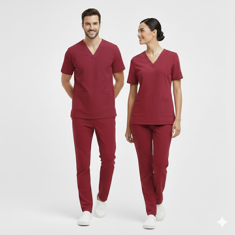 Image of TrendyUniform Unisex Regular Fit Polyester Cotton Scrub Suit for Componder| V-Neck Top and Drawstring Pant |Half Sleeves Hospital Uniform for Doctors, Nurses and Dentist, OT